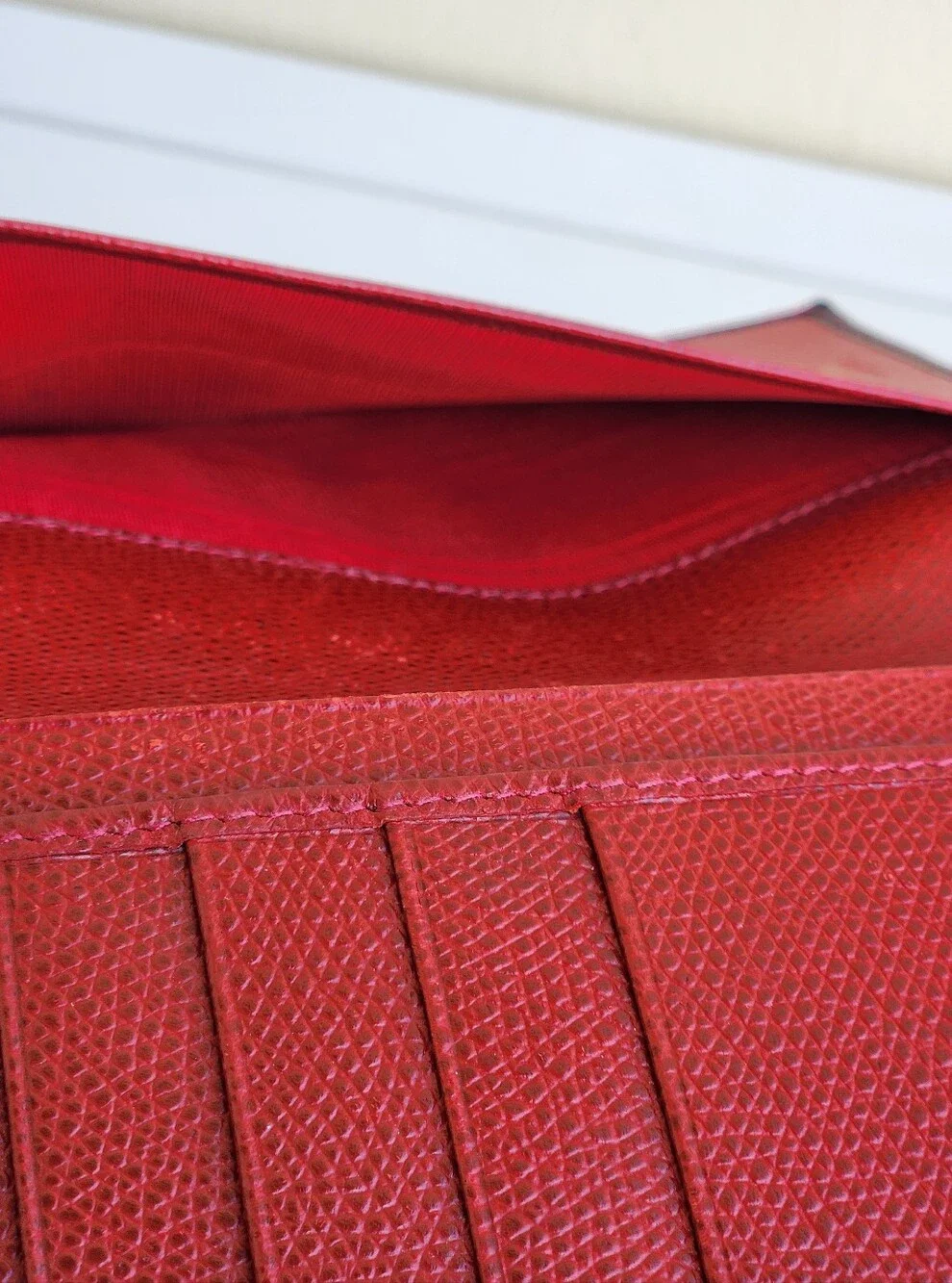 Celine Paris Red Leather Card/ Passport Holder/long Bifold Wallet
